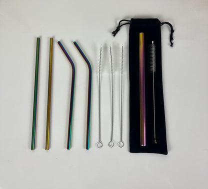 Metal Reusable Stainless Steel Straws Straight Bent With Cleaning Brush Set Party Bar accessory