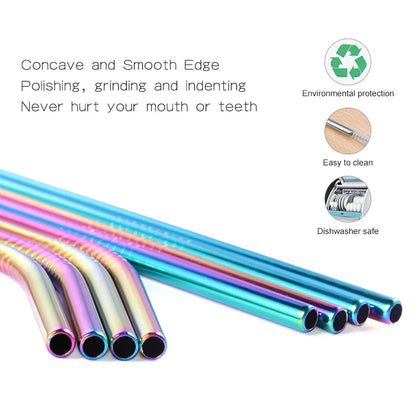 Metal Reusable Stainless Steel Straws Straight Bent With Cleaning Brush Set Party Bar accessory