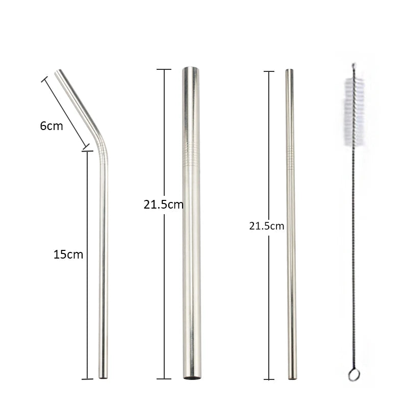 Metal Reusable Stainless Steel Straws Straight Bent With Cleaning Brush Set Party Bar accessory