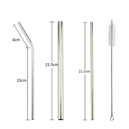 Metal Reusable Stainless Steel Straws Straight Bent With Cleaning Brush Set Party Bar accessory